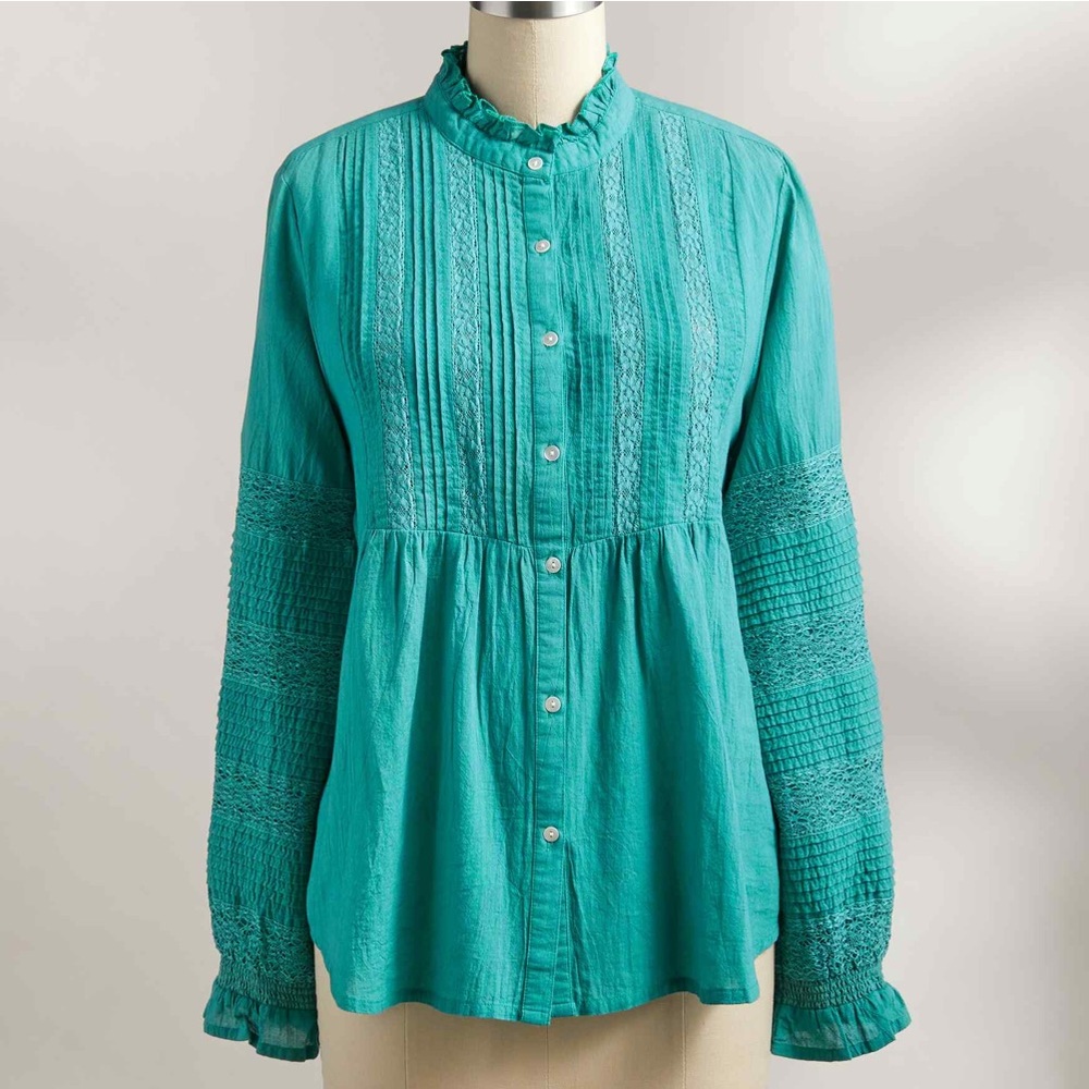 Sundance Luella Victorian Long Sleeve Top Jade Size M